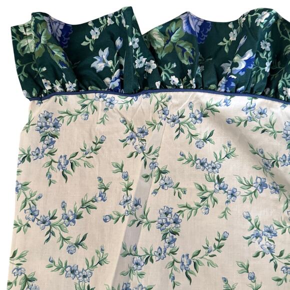 Vintage 90s Cottage Core Green Blue Floral King Flat Ruffled Sheet JCPenney USA - Picture 1 of 10